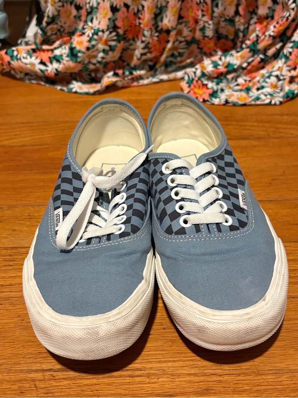 Vans Light Blue and Navy Checkerboard Era Canvas Sneakers